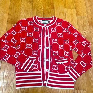 GUCCI GG Jacquard Cardigan - Red